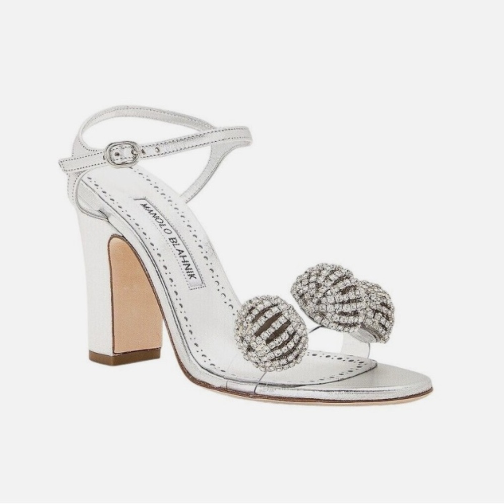 Manolo Blahnik ELHOB Elegant Silver Women's Heels 37.5/7.5 BRAND NEW
